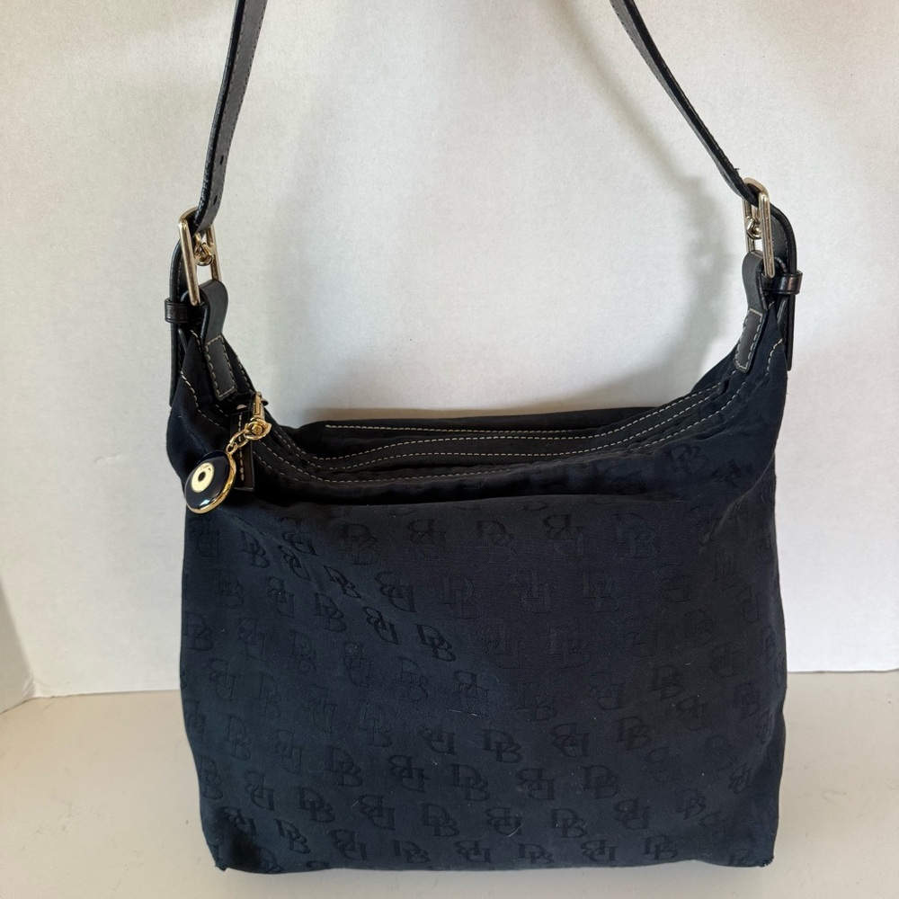 Dooney & Bourke Signature DB Black Canvas & Leather Shoulder Bag